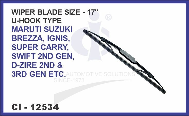WIPER BLADE 17" U HOOK TYPE MARUTI SUZUKI, BREZZA, IGNIS, SUPER CARRY, SWIFT 2ND GEN, DZIRE 2ND &3 RD GEN